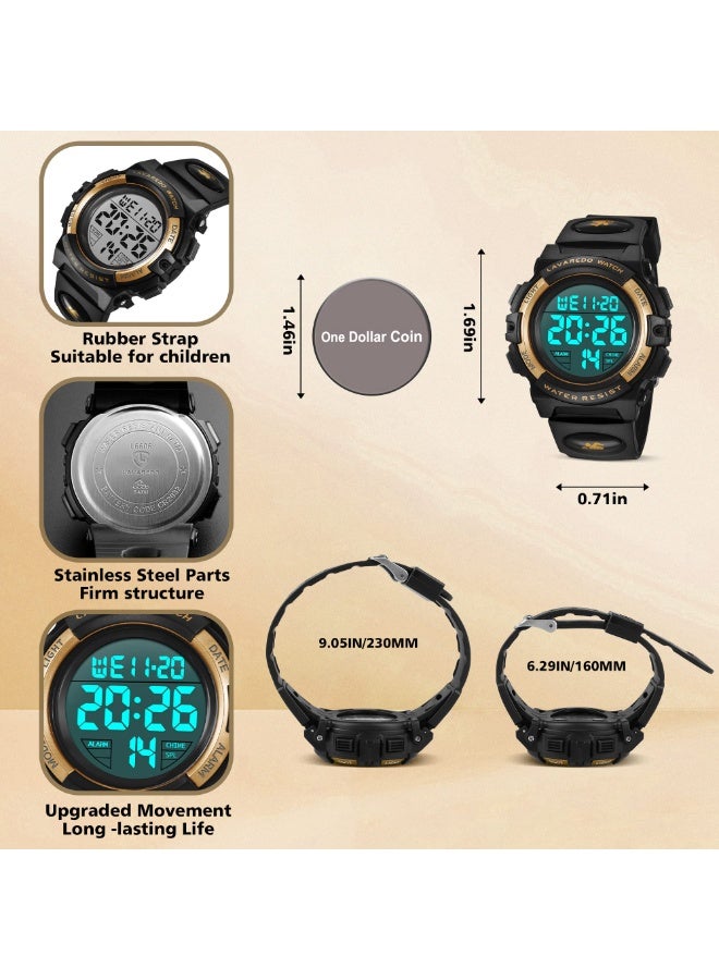 ساعة أطفال، ساعة للأولاد من عمر 3 إلى 15 سنة، ساعة رياضية رقمية متعددة الوظائف، كرونوغراف، مقاومة للماء حتى عمق 50 مترًا، مزودة بمنبه وتقويم، مع سوار سيليكون، هدية مثالية للأطفال. - Image 3